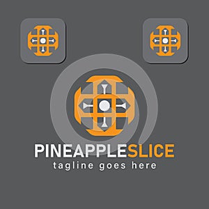 Simple Pineapple slice logo. Geometric pineapple logo icon style. Premium Vector illustration.Abstract fruit design