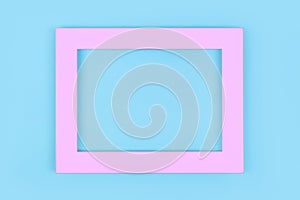 Simple pink frame on pastel blue background