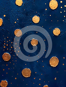simple polka dot pattern on a dark blue background with glittery gold dots