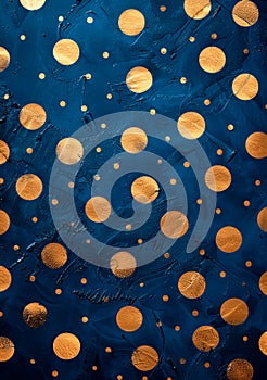 simple polka dot pattern on a dark blue background with glittery gold dots