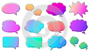 Simple and Pop Hand drawn Gradient Colored Speech Bubbles with Outlines