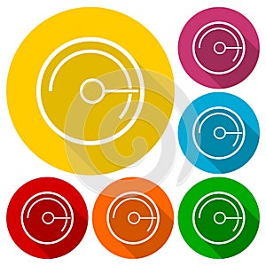 Simple Pressure gauge, manometer icons set with long shadow