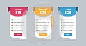 Simple pricing comparison table with checklist on paper fold banner