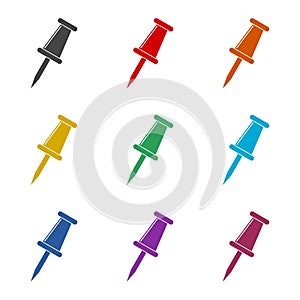 Simple push pin icon logo, color set