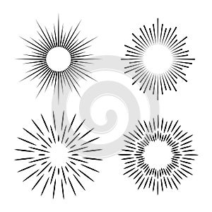 Simple ray set. Hand drawn geometry gold burst sun star rays vector minimal radial line art icons