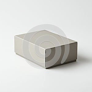 A simple rectangular cardboard box with a smooth, matte finish sits on a plain white