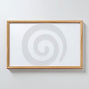 Blank Rectangular Wooden Frame Mockup on White Wall