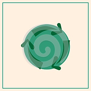 Simple recycling icon, ecology green circle, arrows and earth cycle