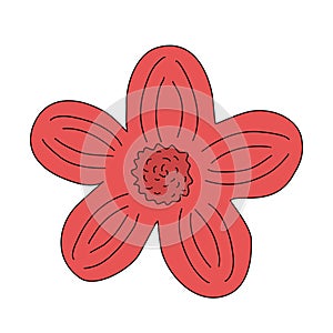 Simple red flower head top view, spring design element, vector
