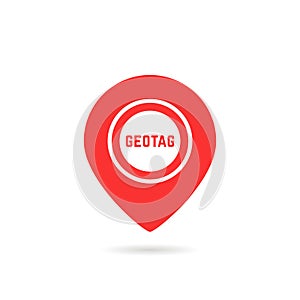 Simple red geotag logo or map pin icon photo
