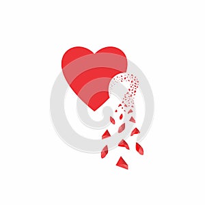 Simple red heart bitten into small particles vector illustration. Scattered heart. Heart bite. valentine heart.