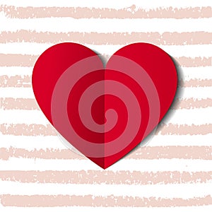 Simple Red Heart Icon isolated on the Hand Drawn Pink Stripes.