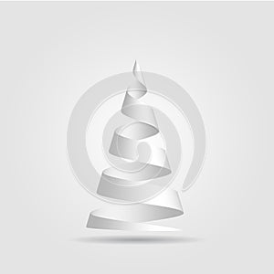Simple red paper ribbon folded in a shape of Christmas tree. Merry Christmas theme. 3D vector illustration on white