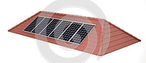 Simple red roof tiled 3d render with solar panels