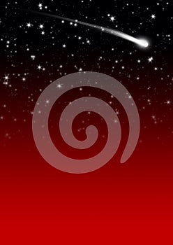 Simple Red Starry Night Sky Background with Falling Star Tail