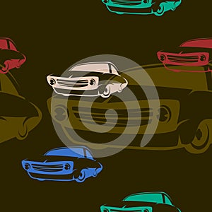 Simple Retro Car Vector Illustration With Dark Background Seamless Pattern