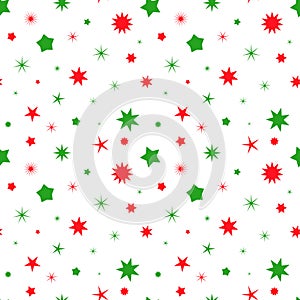 Simple retro Christmas seamless pattern with stars. Traditional red and green colors background. Vector illustration