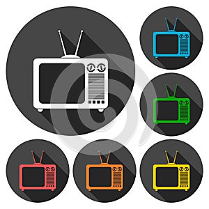 Simple Retro TV icons set with long shadow