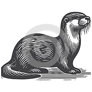 River Otter Side View Vintage Retro Vector Icon Illustration.