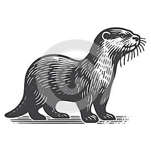 River Otter Side View Vintage Retro Icon Logo Illustration.