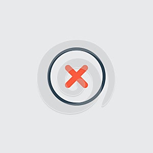 Simple round close delete cancel button, cross line icon. Vector sign for mobile app and web sites. Stock vector