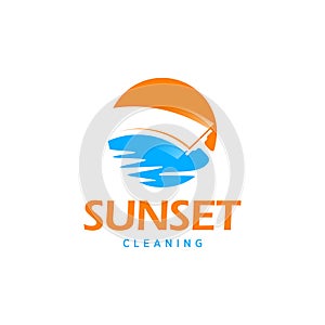 Simple round orange icon illustration for windows cleaning service