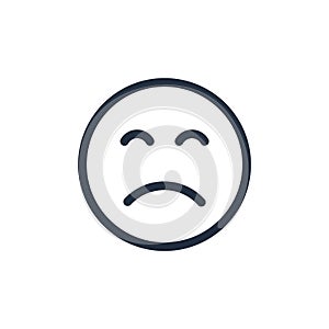 Simple sad face emoticon illustration. Regret disappointment melancholy client expression icon.