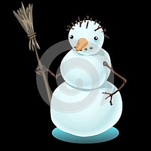 Simple sad snowman on a black background
