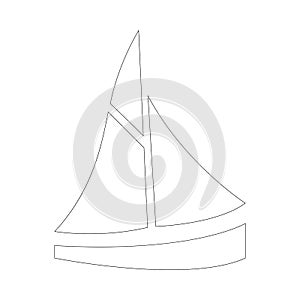 Simple sailboat icon. Boat for summer sailing or yachting. Outline, line art, black and white icon, boat sticker
