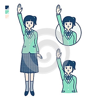 Simple school girl Green Blazer_raise hand
