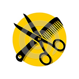 Simple Scissors comb hair salon logo illustration