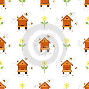 Simple seamless background with bees. hive pattern. vector