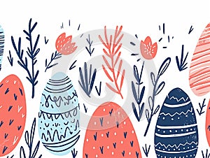simple seamless doodle easter themed pattern, light pastel colors,