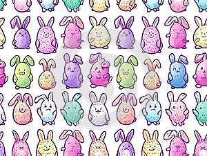 simple seamless doodle easter themed pattern, light pastel colors, bunnies