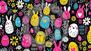 simple seamless doodle easter themed pattern, light pastel colors, eggs