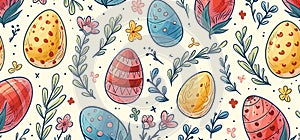 simple seamless doodle easter themed pattern, light pastel colors, eggs