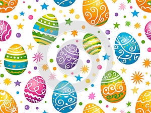 simple seamless doodle easter themed pattern, light pastel colors, eggs and stars