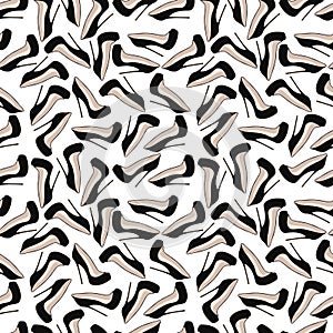 Simple seamless pattern of black shoes on a very large heel