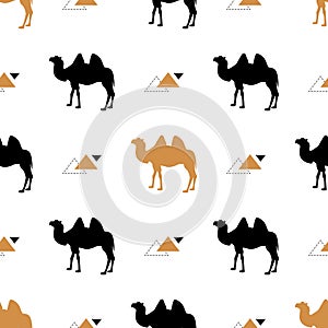 Simple seamless pattern with camels. Vector. Vector pattern. Gold and black camel.