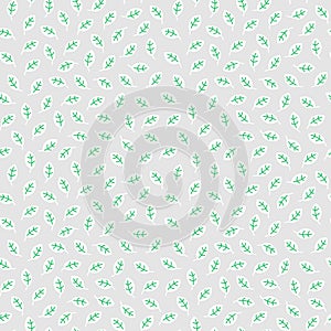 Simple seamless pattern with leaves made in linear flat style on light background.