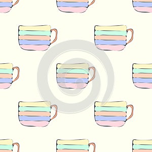 Simple seamless pattern with multicolored teacups