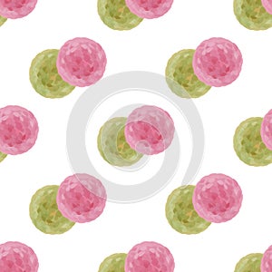 Simple seamless pattern with pink and green circles on a white background