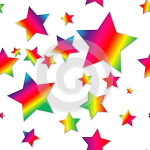 Simple seamless pattern - rainbow stars on white background