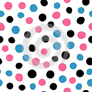 Simple seamless pattern. Randomly scattered colored round spots.