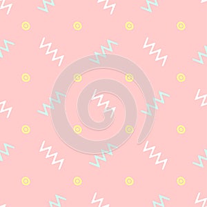 Simple seamless pattern with repeating zigzags and circles drawn by hand. Sketch, doodle. photo