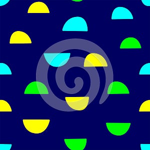 Simple seamless pattern with semicircles drawn by hand. Neon colors.
