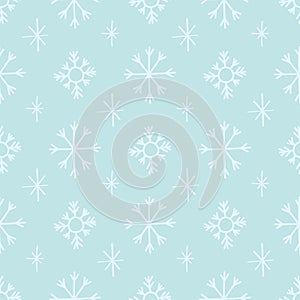 Simple seamless pattern with snowflakes. Christmas hand drawn Vector for wrapping paper, fabric print, background design