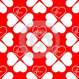 simple seamless pattern of white hearts on a red background, texture