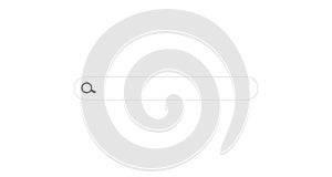 Simple Search bar. Horizontal linear border with text input field, magnifying glass icon in frame. Flat searching button