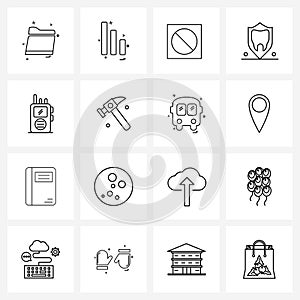 Simple Set of 16 Line Icons such as crime, teeth, signal, security, no